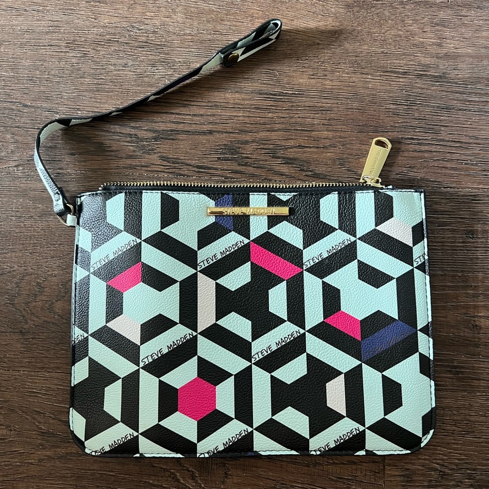 New Steve Madden mini bag. Geometric shapes in teal, pink, black. Never carried